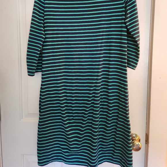 - Garnet Hill Knit Cotton Midi Dress Size 4 Team Nautical Navy Stripe Bea… - Picture 7 of 9